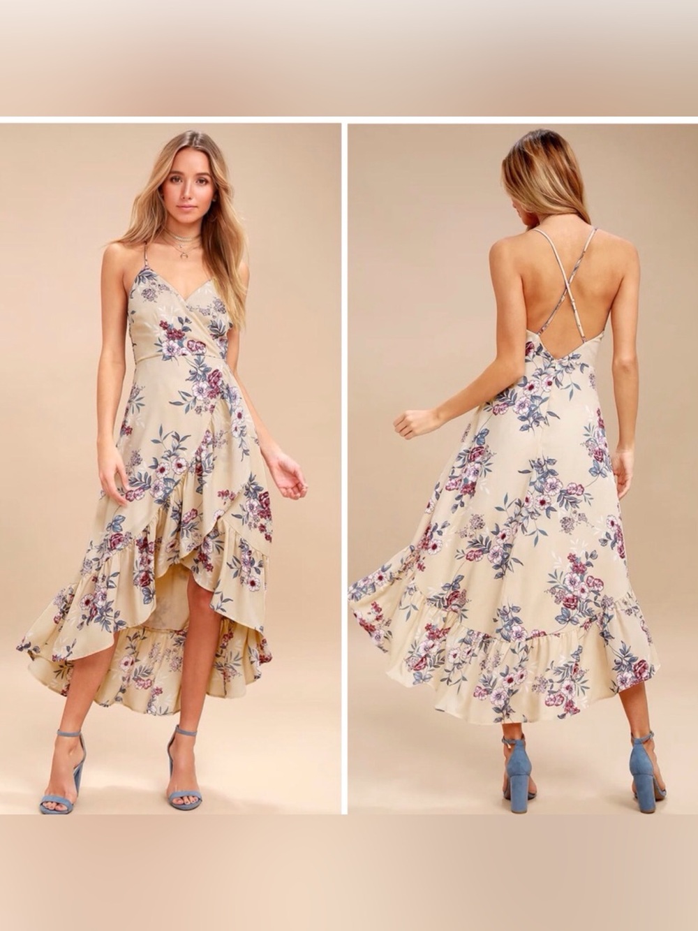 Lulus NWT Size Medium Floral Gild The Lily Ruffle Dress Cocktail Boho Wedding